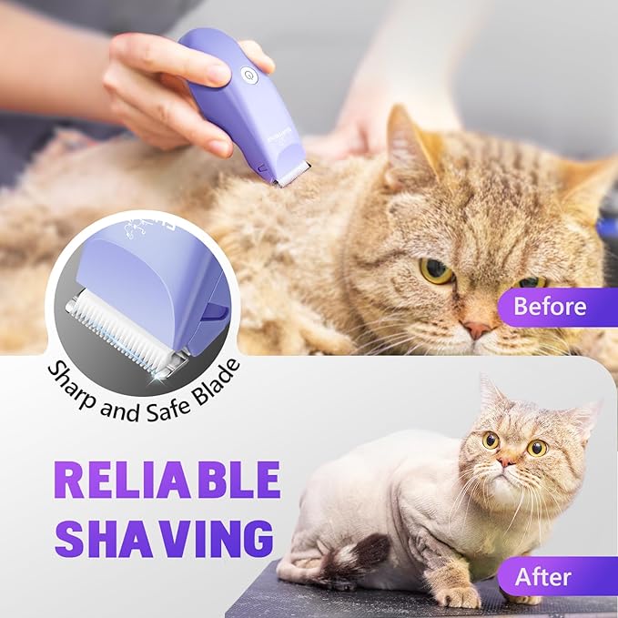 SUPRENT Pet Grooming Clippers for Matted Hair Cat, Low Noise Hair Trimmer Kit for Long Fur, Waterproof Portable USB Rechargeable Professional Pet Grooming Supplies Cordless Shaver for Small Dog Pets