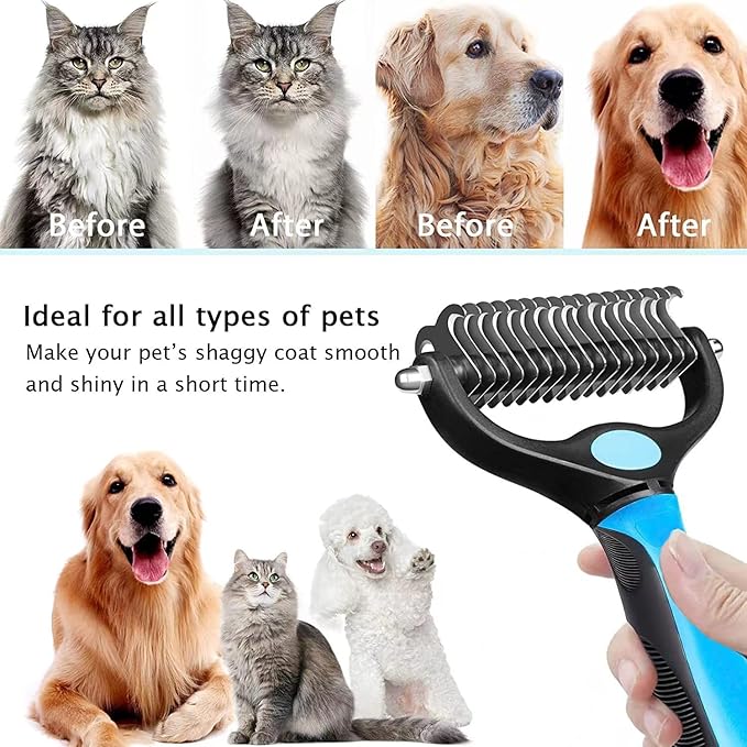 XIIELII 2-Sided Pet Grooming Brush for Dogs & Cats - Detangling Comb with Stainless Steel Teeth, Safe Deshedding Tool for Short/Long Hair(1 Piece)