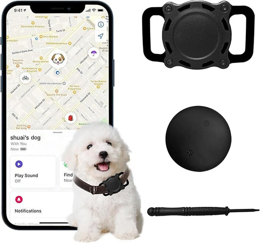 Pet Tracker for Dog, Dog Location Tracker with Holder, Item Finder MFi Certified, No Monthly Fee, Bluetooth & Waterproof, iOS Only Work with Find My Not GPS Tracker (Black)