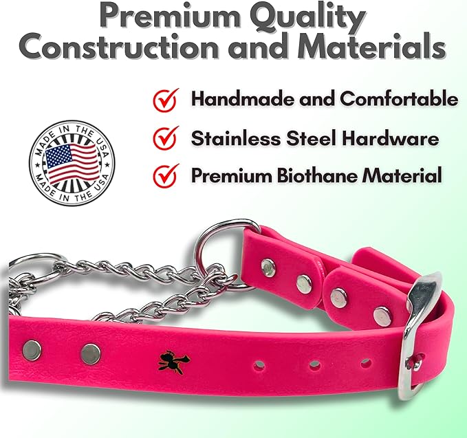 Martingale Collar for Dogs, Biothane, Stainless Steel Hardware, No Pull, Made in The USA, Professional Grade, XS, Pink