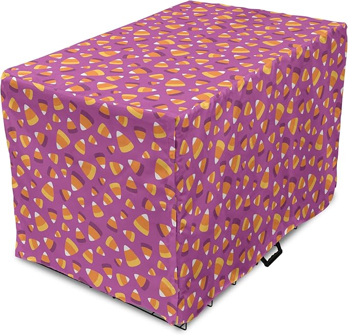 Lunarable Candy Corn Dog Crate Cover, Continuing Interpretation of Triangular Sugary Elements, Easy to Use Pet Kennel Cover for Cats & Medium Dogs, 30 Inch, Fuchsia Apricot