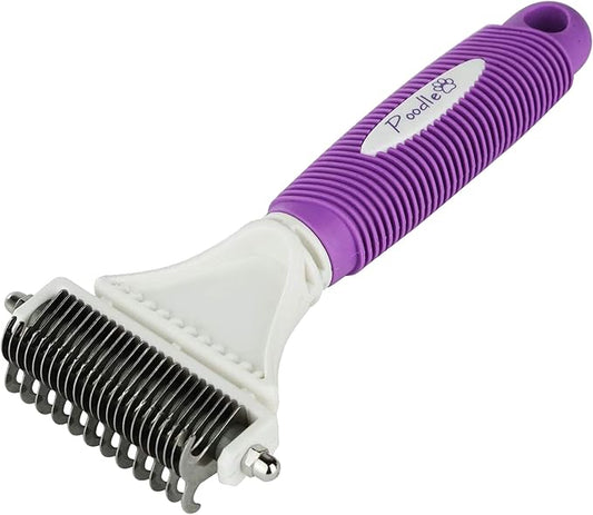 POODLIE Poodle Pet Dematting Comb for Dogs – Handheld Undercoat Dematter Rake Grooming Tool for Long or Short Hair