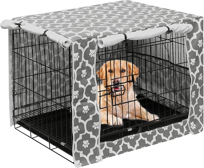 Dog Crate Cover for Wire Crates, Heavy Nylon Durable Waterproof Windproof Pet Kennel Cover Indoor Outdoor Protection - Cover only - GrayPaw - Xlarge, 42-Inch