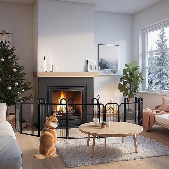 Puppy Playpen 6 Panels Small Dog Fence Outdoor Indoor Use 24" Height Anti-Rust with Doors Portable Dog Play Pen for RV Camping Yard, Total 11FT, 10 Sq.ft, Snowy Black