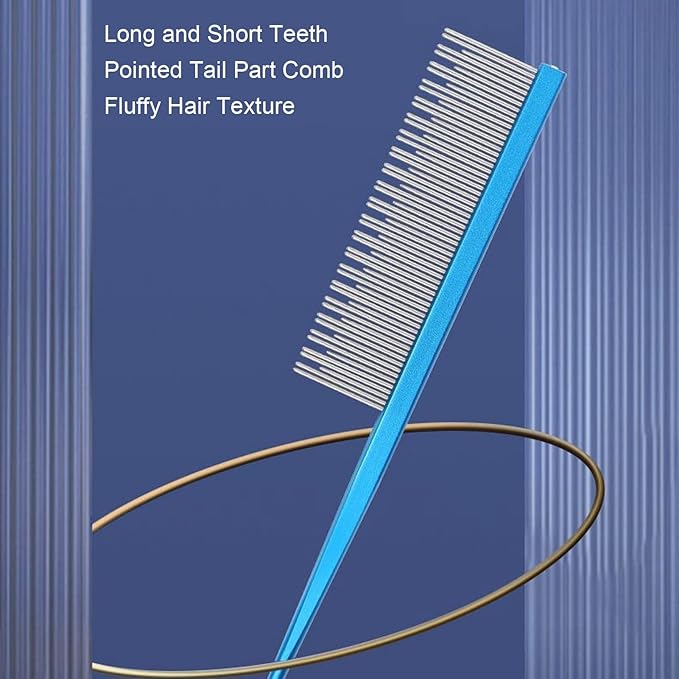 Round tooth metal dog comb is used for pet hair comb of dogs and cats to remove hair knots and entanglement. Professional pet hair comb styling comb(blue)
