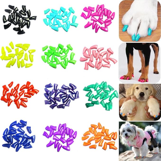 VICTHY 120pcs (12 Colors) Dog Nail Caps | Dog Claw Covers Dog Nail Covers with Adhesives Glue and Applicators(S)