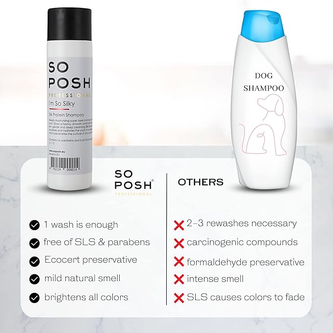 So Posh I´m So Silky Dog Shampoo - with Silk Protein, Perfect for Drop-Coats Like Yorkie, Maltese, Shih Tzu etc. Heavy, Smooth & Anti-Static Result, Sulfate & Paraben Free, 1:10 Concentrate. 8.4 Oz