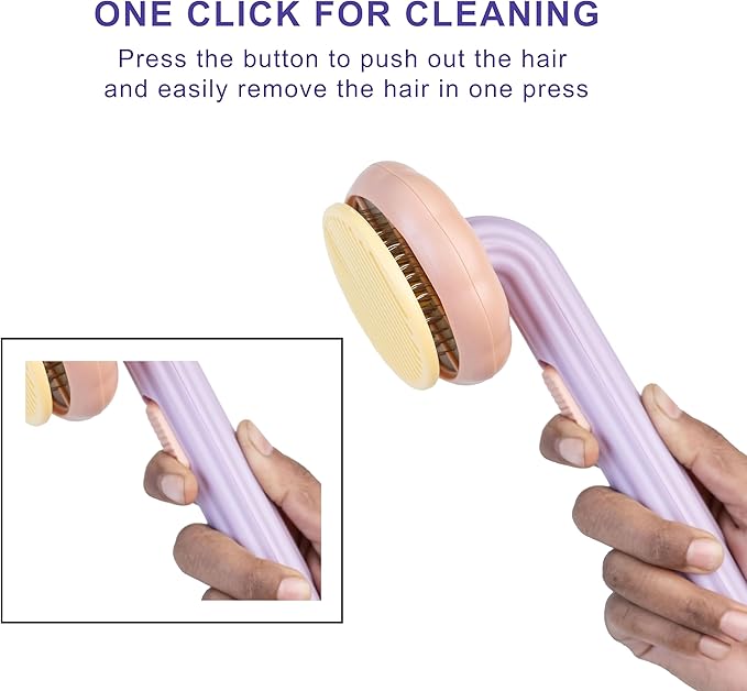 Self Cleaning Slicker Brush, Dog Cat Bunny Pet Grooming Shedding Brush - Easy to Remove Loose Undercoat, Pet Massaging Tool Suitable for Pets with Long or Short Hair (Coral & Purple)