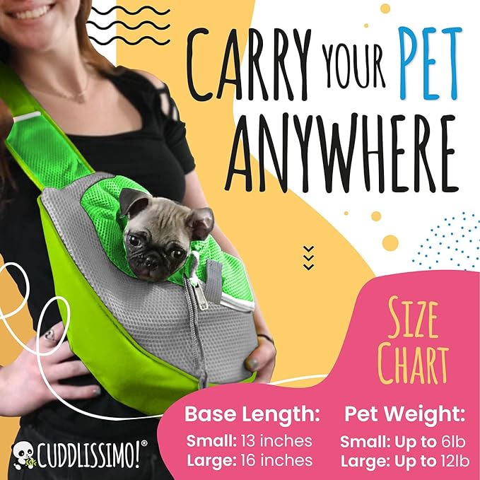 Pet Sling Carrier - Small Dog Puppy Cat Carrying Bag Purse Pouch - For Pooch Doggy Doggie Yorkie Chihuahua Baby Papoose Bjorn -Hiking Travel Front Chest Body Holder Pack To Wear (Green-L)