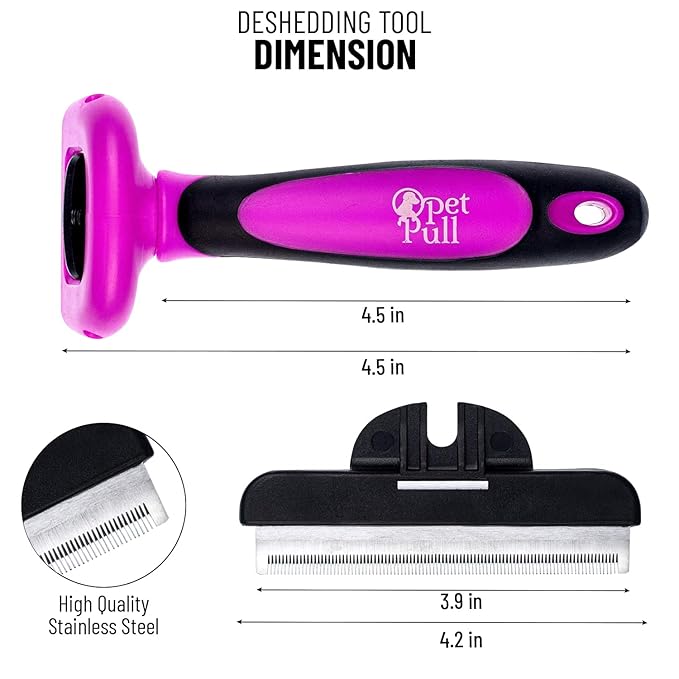 Deshedding and Grooming Tool - Stainless Steel Knot Detangler Comb for Dogs & Cats, Reduces Shedding by 95% (Pink)