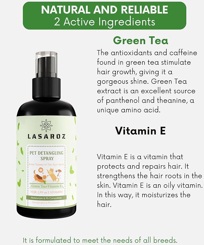 Pet Detailing Spray | Cat Dog Pet Easy Combing Spray | Green Tea and Vitamin E Moisturizer Pet Spray