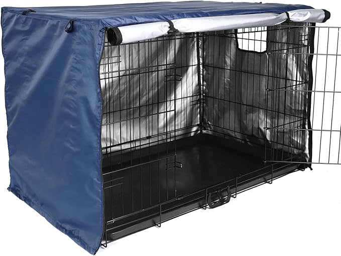 Medibot Dog Crate Cover 48 inch - Double Door, Dog Kennel Indoor, Waterproof Dog Kennel Cover with Air Vent Window, for Indoor/Outdoor Most Wire Dog Crate(Navy Blue)
