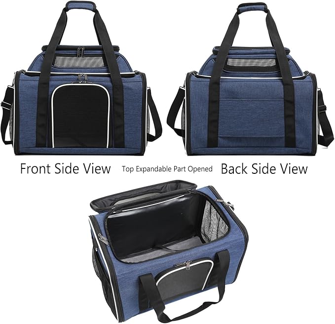 HSC PET Cats Softsided Carriers Puppy Travel Outdoor,Breathable Mesh Windows,Large Side Pocket,Up to 18 lbs Puppy/23 lbs Cat or Kittens (Dark Blue)