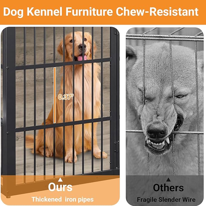 Dog Crate Furniture, 48 Inch Dog Kennel Furniture, Wooden 𝐃og Crate Furniture Large Breed with Rotating 𝘋og Bowls, Heavy Duty 𝗗og Cage Furniture Indoor,Decorative Dogs Crates End Table,Gray