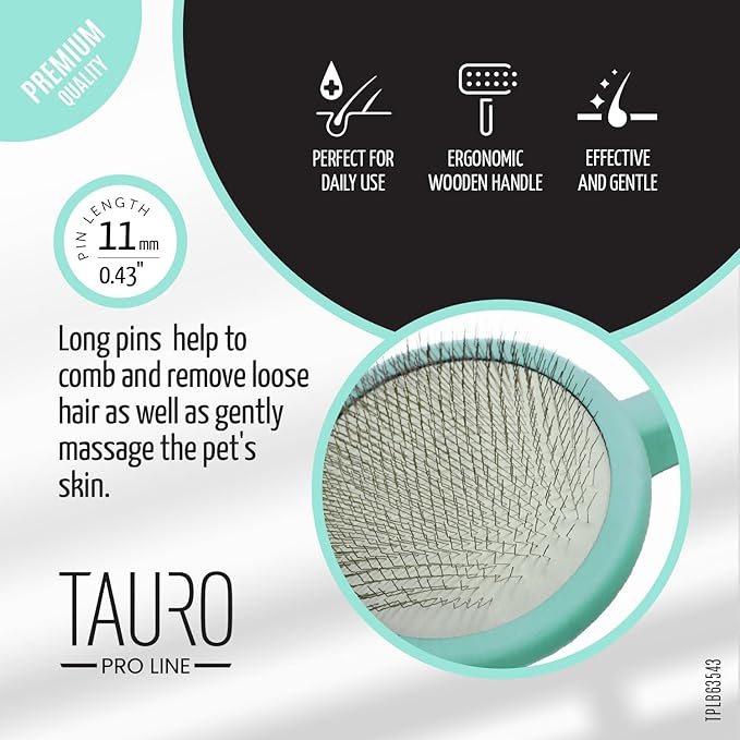 TAURO PRO LINE - Slicker Brush Round | Premium brush for dogs and cats with soft, flexible cushion ergonomic design. | Included: 1x grooming brush in Mint, Dimensions: Round, 3,5 x 7,4 in