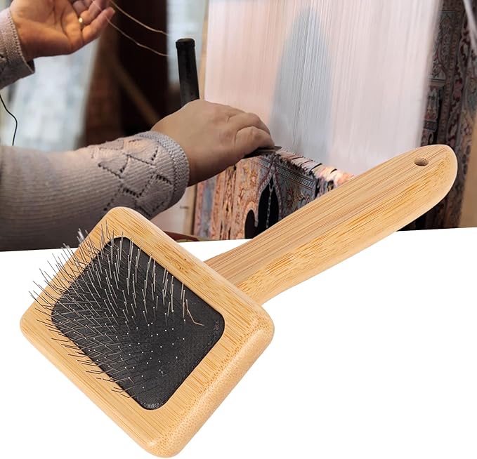 Fockety Sheepskin Wool Brush, Macrame Slicker Comb Pet Slicker Brush with Wood Handle, Removing Shedding and Dirt, All Hair Types, Cats, Dogs, Fabric Care Enthusiasts, All Ages