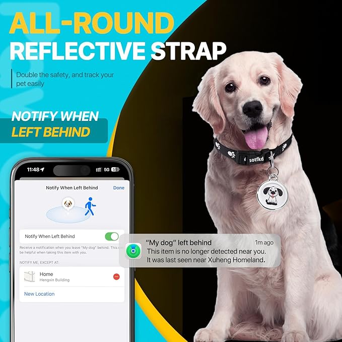 Dog Tracker-Airtag Dog Collar-Android Airtag-GPS Tracker for Dogs-Pet Tracker | Android and iOS Universal | No Charging Required | No Monthly Fee