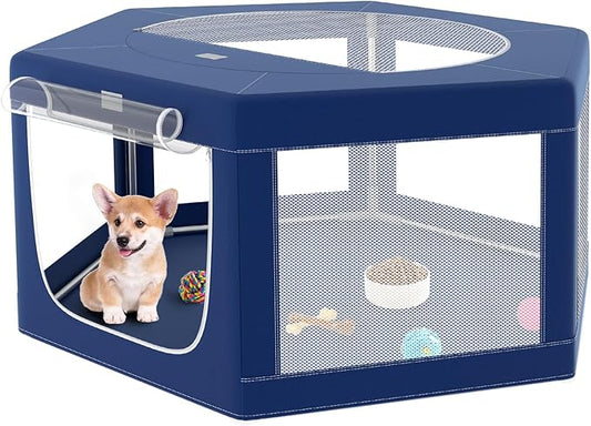 Hexagonal Dog playpen, 45Inch Soft Puppy Playpen with 600D Oxford Fabric, Stable Structure with Thickend Stainless Steel Tubes, 25.6 Inch Height Pet Playpen for Small Dogs and Small Animals
