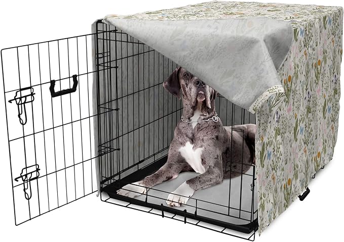 Ambesonne Floral Dog Crate Cover, Vintage Garden Plants Herbs Flowers Botanical Classic Design Art, Easy to Use Pet Kennel Cover for Medium Large Dogs, 48 Inch, Pink Blue