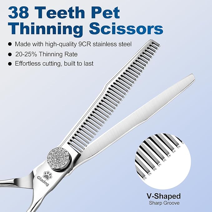 GLADOG 6.5" 9CR Thinning Shears for Dogs - Professional Dog Thinning Scissors with Luxurious Diamond Pivot Nut, Ideal Dog Grooming Scissors for Reducing Bulk, Dog Shears,Dog Scissors for Grooming
