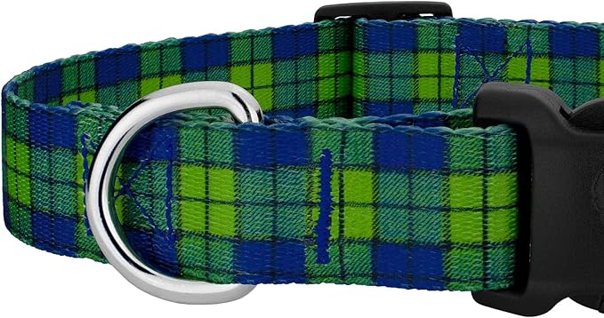 Country Brook Petz - Deluxe Blue and Green Plaid Dog Collar - Made in The U.S.A. - Plaid and Argyle Collection Featuring Charming Designs (1/2 Inch, 2XS)