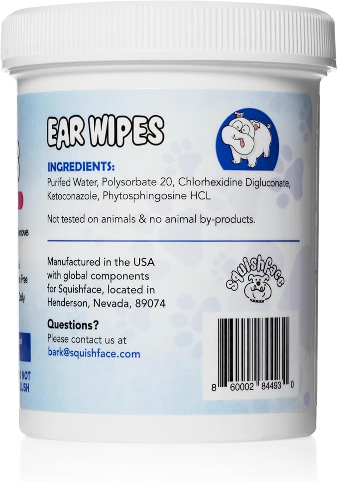 Squishface Wrinkle Wipes + Dog Ear Wipes Bundle - for Dogs with Wrinkles, Tear Stains, Tail Pockets, Irritated Paws & More - Great for All Breeds!