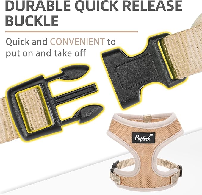 PUPTECK Soft Mesh Dog Harness and Leash Set Pet Puppy Cat Comfort Padded Vest No Pull Harnesses, Solid Beige, XS