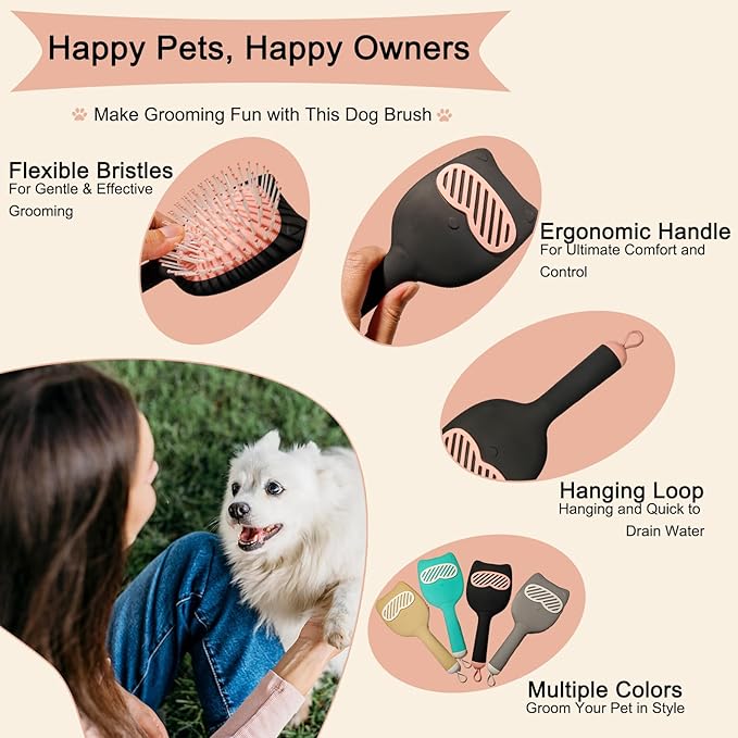 Soft Bristle Cat-Ear Puppy Brush Small Dogs Gentle Comb Grooming Tool Yorkie Shih Tzu Maltipoo Maltese (Black)