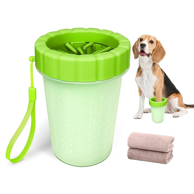 Qianruida Dog Paw Cleaner Cup, Soft Silicone, Portable, Easy to Clean, Removes Mud and Dirt, Grooming Accessory for Home, Travel – Green, L