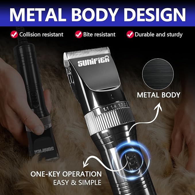 Professional Dog Grooming Clippers for Thick Coat - Dog Hair Trimmer for Grooming Kit- Sheep Shears for Thick Hair – Pet Grooming Clippers for Dogs, Cats, Sheeps, Horse (Black)