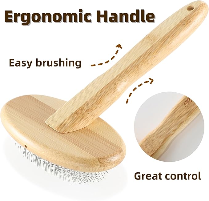 Wooden Dog Slicker Brush for Shedding Medium or Long Haired Dogs Puppy Cats Wool Carpet Cleaner WireSlicker Carding to Fluff Fleeces Sherpa M