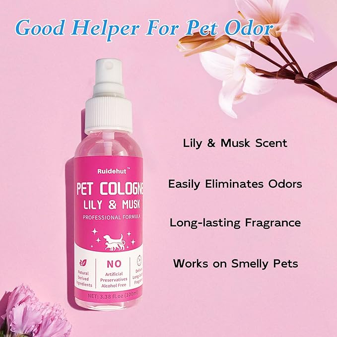 Pet Cologne, Lily & Musk Scent, Deodorize & Refresh, For Dogs, Cats, Puppies, 3.38 fl.oz (Lily & Musk)