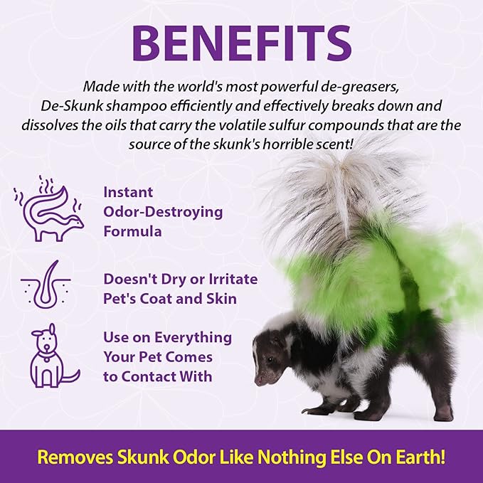 Odor Destroying Shampoo for Dogs, 32 oz. – Formulated with Powerful De-Greasers, Skunk Odor Remover for Pets, Carpet, Furniture and More – Removes Skunk Smell Fast