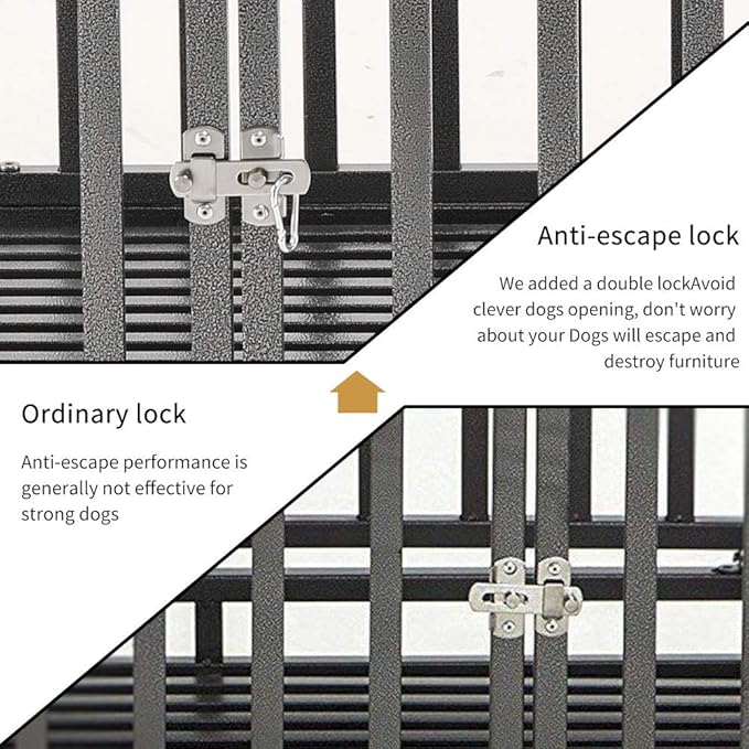 KELIXU 38” Heavy Duty Dog Crate Large Dog Cage Metal Dog Kennels and Crates for Large Dogs Indoor Outdoor with Locks, Lockable Wheels and Removable Tray, Easy to Install, Black
