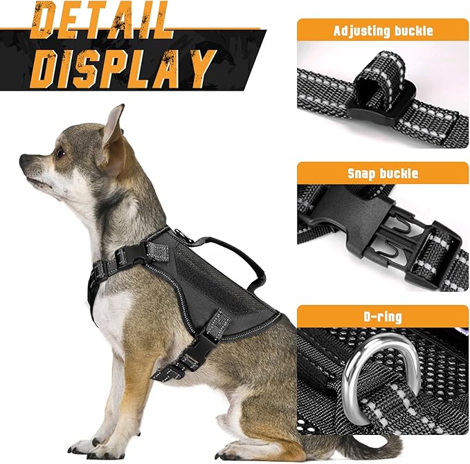 Tactical Dog Harness for XSmall Dogs, Breathable Mesh Dog Vest Tactical Puppy Harness with Handle, Reflective Military Dog Vests Harness for Outdoor Training Walking