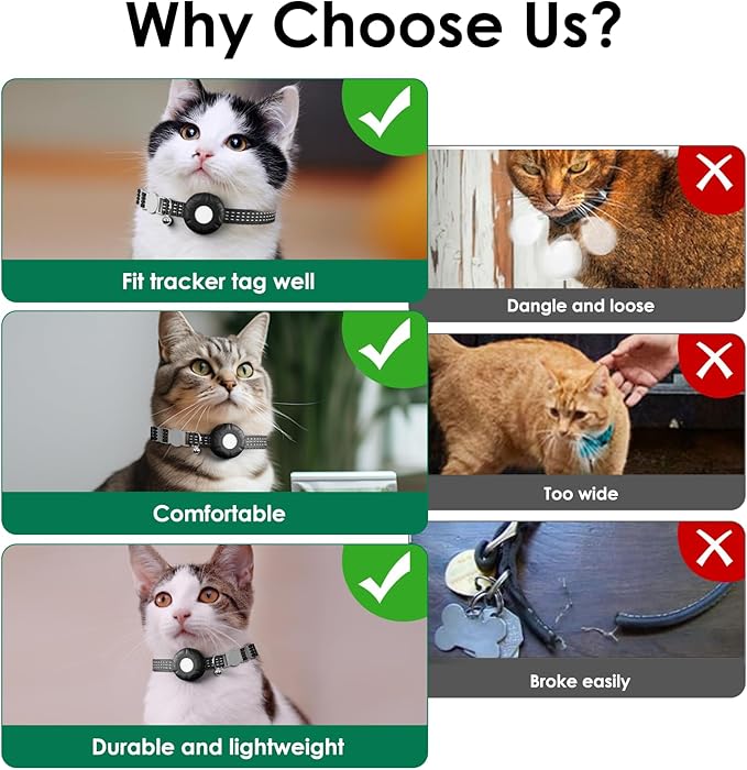 Pet Tracker for Cats, Compatible with Apple Find My App (Only iOS), Cat Tracker Collar with Safety Elastic Buckle, Cat GPS Tracker Works with Any Collar, No Monthly Fee, Waterproof, Black