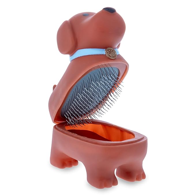 Pet Slicker Brush with Stand Kennel Shaped Box Moulded Design Smooth Coat Grooming Gift for Pet Parents Adorable Practical