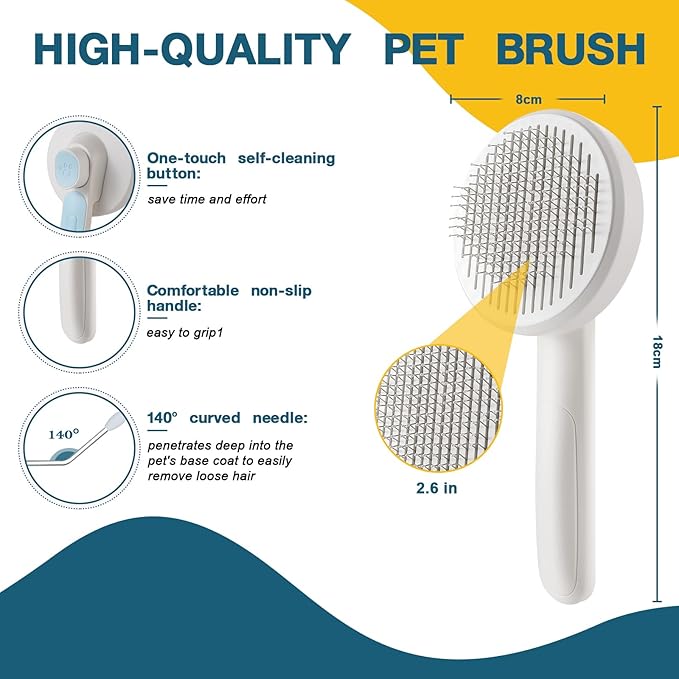 New cat brush&dog brush,pet hair brush with Self Cleaning Button Easy to remove loose undercoat,Needle-tip massage beads, no harm to the skin(Pink)
