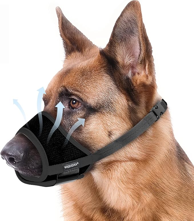Dog Muzzle for Medium Dogs, Dog Muzzle for Large Dogs Biting, Soft Nylon Muzzle Anti Biting Barking Chewing,Air Mesh Breathable Drinkable Adjustable Pet Muzzle for Medium Large Dogs L Black