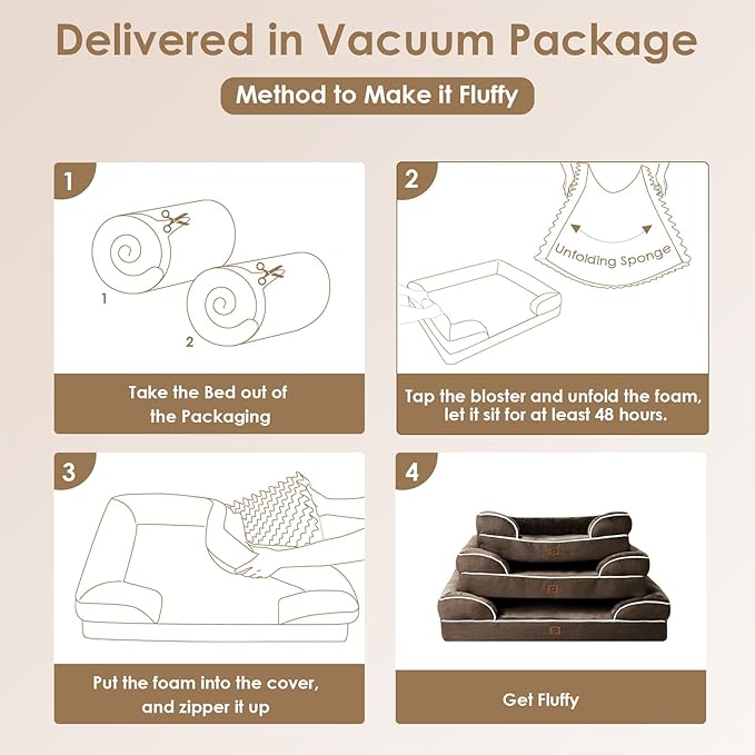 EHEYCIGA Orthopedic Dog Beds for Extra Large Dogs, Waterproof Memory Foam XL Dog Bed with Sides, Non-Slip Bottom and Egg-Crate Foam Big Dog Couch Bed with Washable Removable Cover, Brown