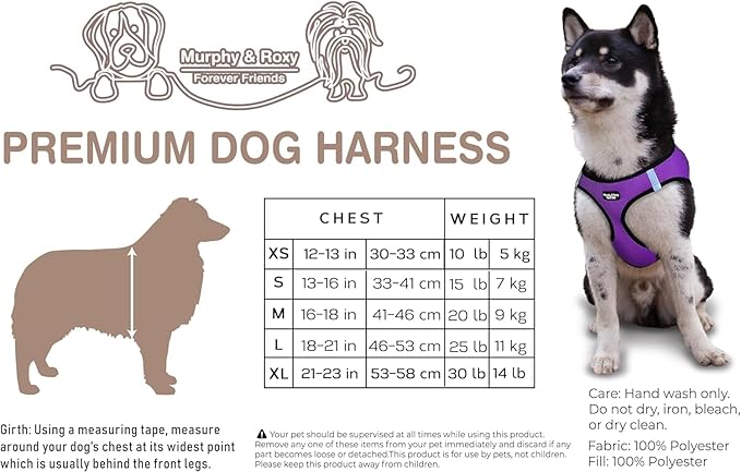Murphy & Roxy No Pull Dog Harness for Extra Small Dogs - Heavy Duty Dog Harness with Reflective Trim - Adjustable Dog Vest Harness for Walking - Comfortable Dog Accessories for Dogs - Purple, Size XS