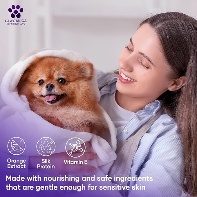 Pawganica 2-in-1 Purple Shampoo for Dogs, Supports Coat Whitening & Softness, pH-Balanced, Fur Whitening Dog Shampoo and Conditioner, Shampoo for Smelly Dogs 8 fl oz