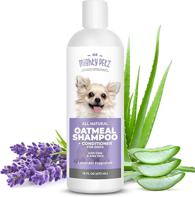 Mighty Petz 2-in-1 Oatmeal Dog Shampoo and Conditioner – 16 oz Natural Support for Allergies, Itchy Sensitive Skin. Moisturizing & pH Balanced for Dogs with Oatmeal and Aloe Vera