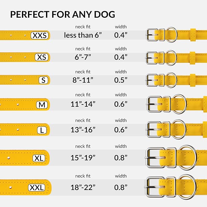 CollarDirect Rolled Leather Dog Collar, Soft Padded Round Puppy Collar, Handmade Genuine Leather Collar Dog Small Large Cat Collars 13 Colors (18-22 Inch, Yellow Textured)