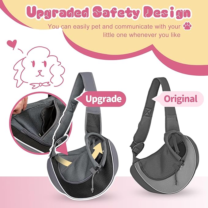 YUDODO Pet Dog Sling Carrier Mesh Hand Free Adjustable Dog Satchel Carrier Bag Papoose Crossbody for Small Medium Dog Cat Rabbit (M(up to 10 lbs), Black)