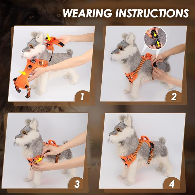 Lukovee No Pull Dog Harness, No Choke Adjustable Dog Harness with 2 Leash Clips and Easy Control Vertical Handle, Soft Padded Dog Vest for Medium and Large Dogs (Medium, Orange)