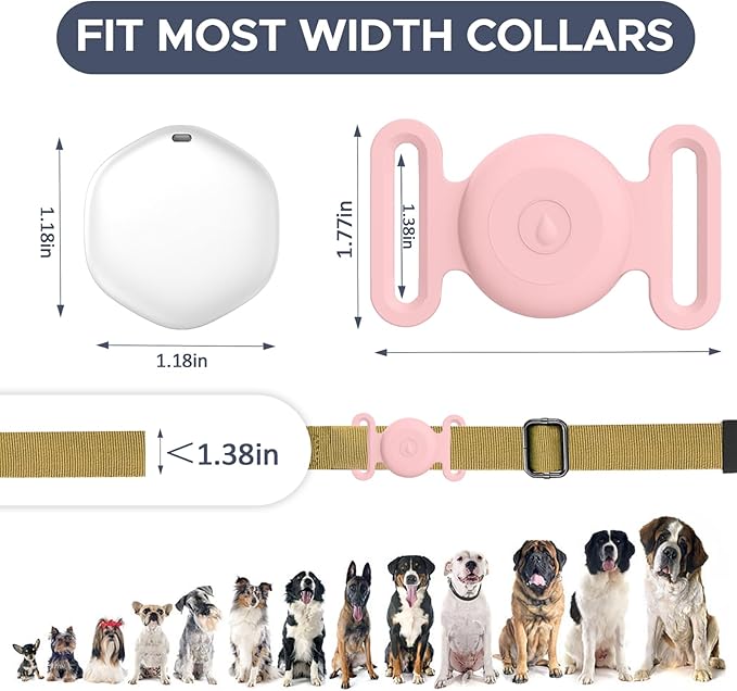 GPS Tracker for Dogs, Mini GPS Cat Tracker, Dog Tracking tag with Holder, No Monthly Fee,Work with Apple Find My(iOS Only),Dog Tracking Device,Anti-Lost,Finder Tag for Vehicles/Pets/Kids/Items (Pink)