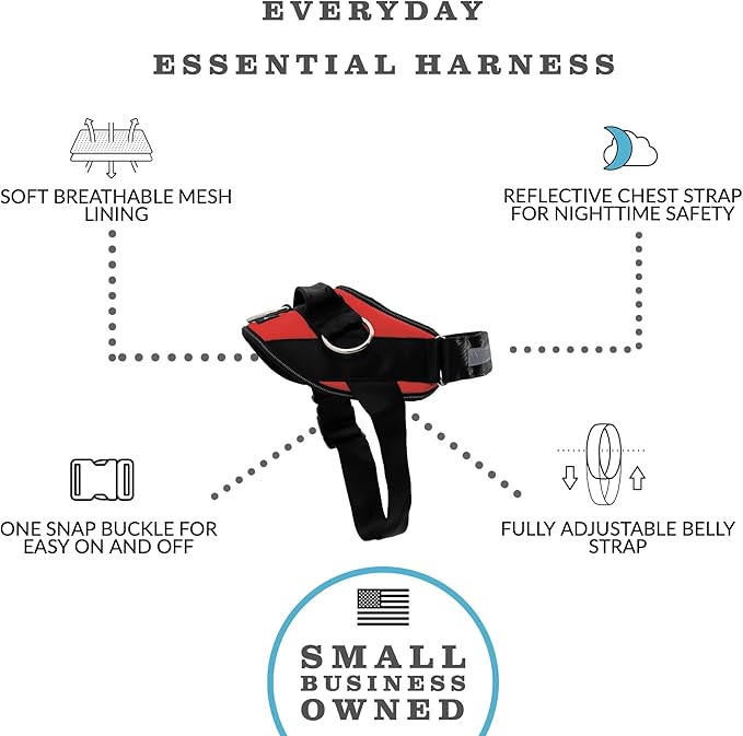 ShawnCo Essential Dog Harness, No-Pull Pet Vest with 3 Leash Clips, No Choke, Reflective, Adjustable and Padded, for Easy Walking and Training for Small Dogs (Mustang Red, S)