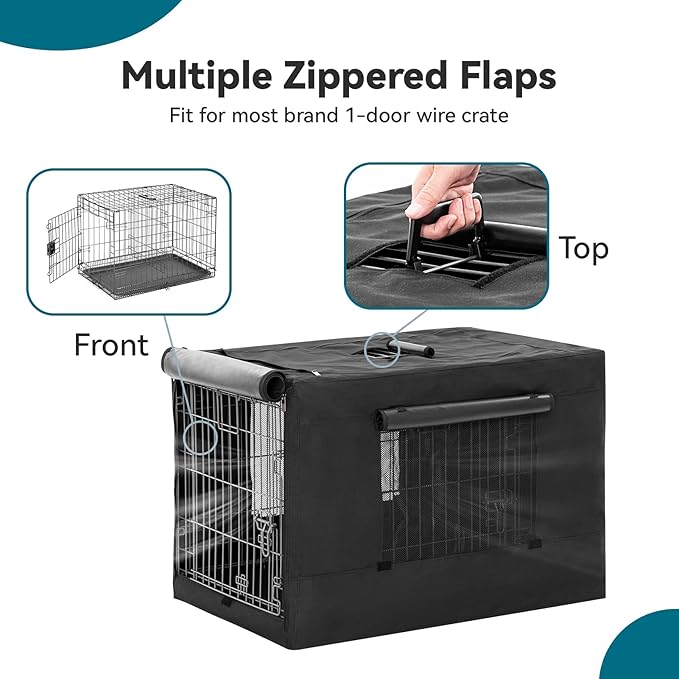 PETSFIT Dog Crate Cover,42 Inch Cover for Wire Dog Kennel, Single Door, Mesh Window, Flap On The Top and Back is Detachable,Black