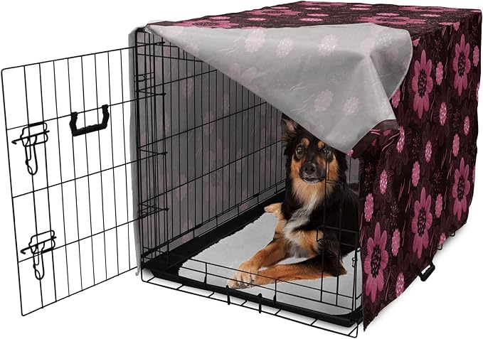 Lunarable Floral Dog Crate Cover, Botanical Theme Flowers Pattern Natural Art Abstract Blossoms, Easy to Use Pet Kennel Cover for Medium Large Dogs, 36 Inch, Charcoal Grey